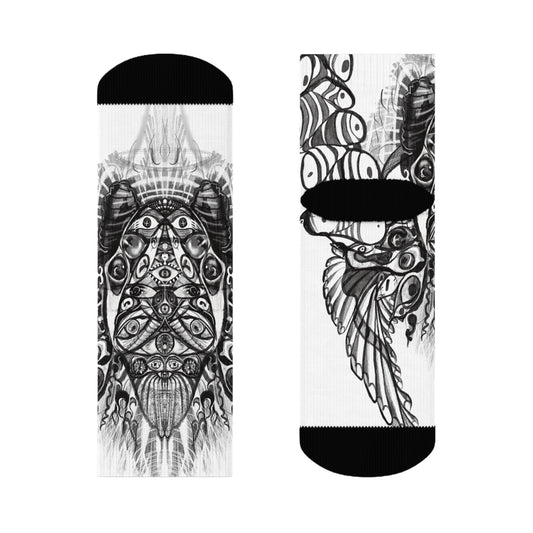 Biblically Accurate Angel Socks— Black & White Psychedelic Eye Pattern