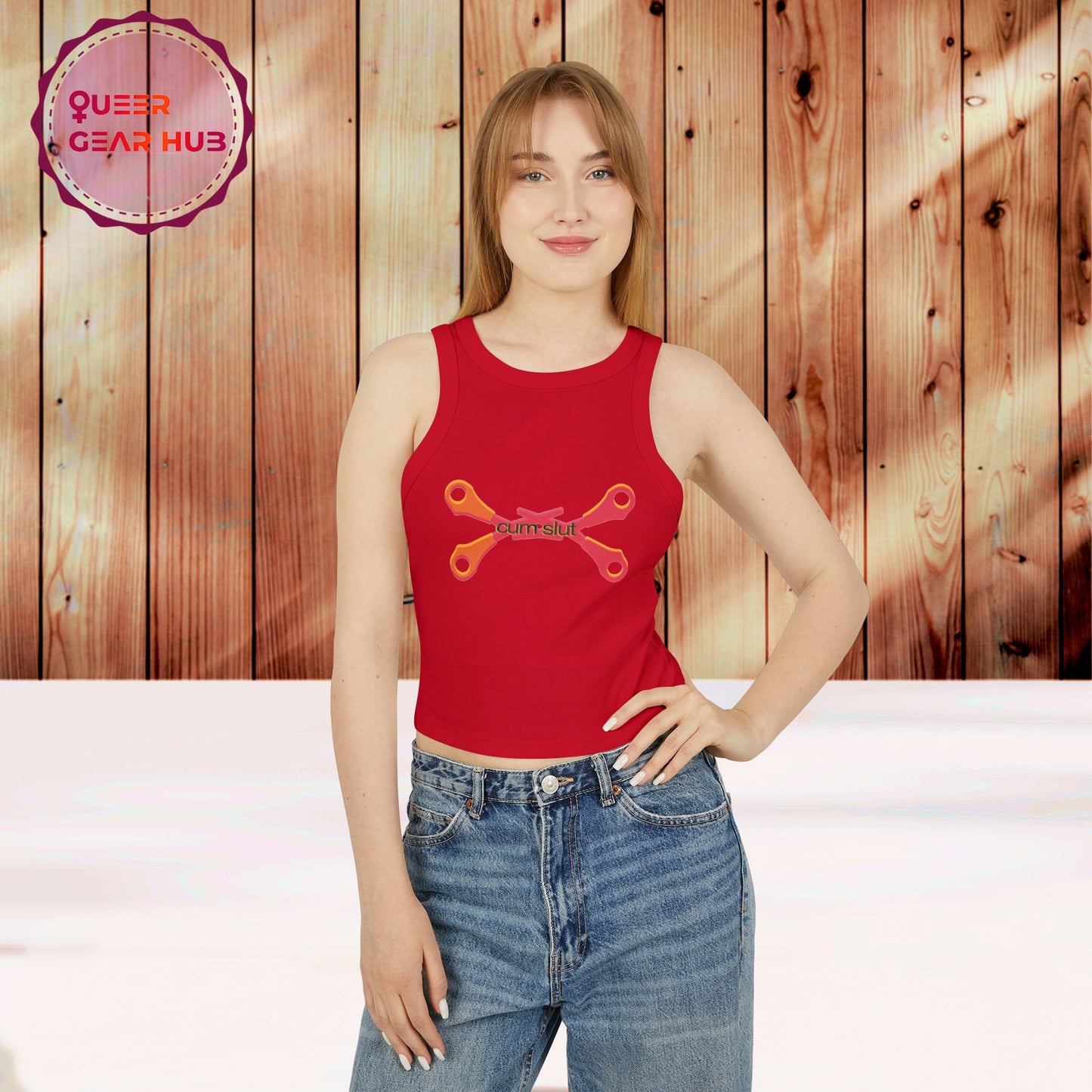 Scissoring Cum Slut Tank, Proudly Queer Sapphic Racer Tank Top, Cheeky Fun Summer Apparel, 2SLGBTQ+ Pride Wear, Casual Comfort, Adult Humor Statement Piece