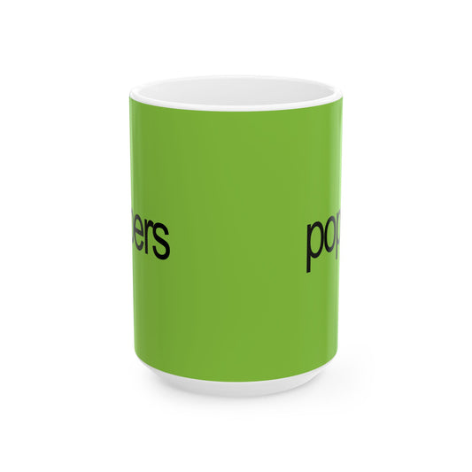 Poppers Ceramic Mug — Bright Green Winter Brat Design (11oz & 15oz)