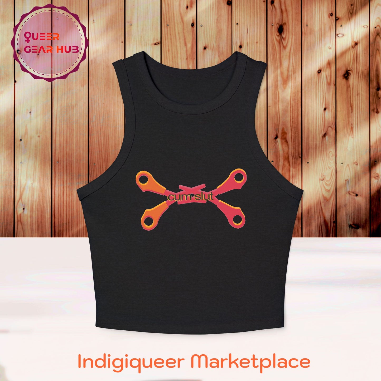 Scissoring Cum Slut Tank, Proudly Queer Sapphic Racer Tank Top, Cheeky Fun Summer Apparel, 2SLGBTQ+ Pride Wear, Casual Comfort, Adult Humor Statement Piece