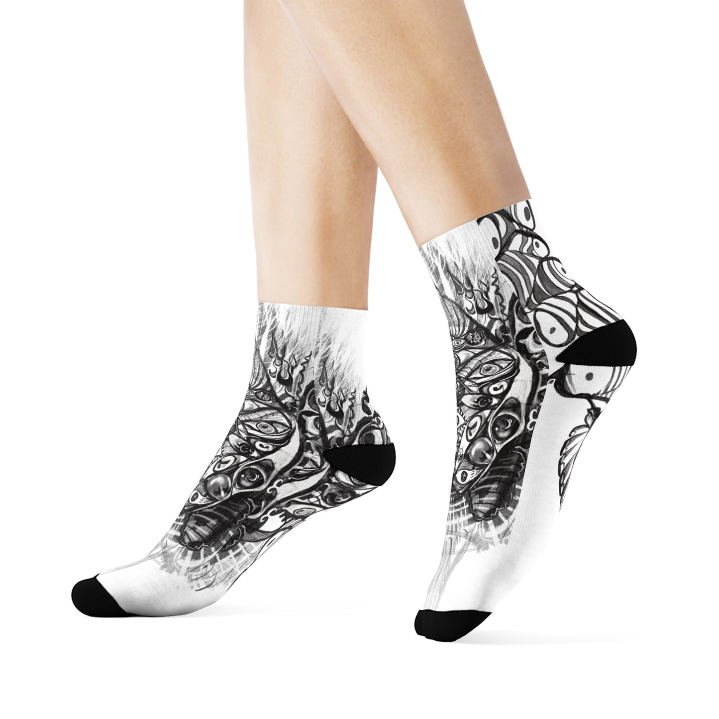 Biblically Accurate Angel Socks— Black & White Psychedelic Eye Pattern