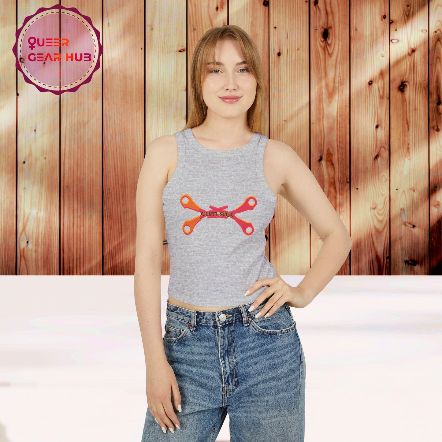 Scissoring Cum Slut Tank, Proudly Queer Sapphic Racer Tank Top, Cheeky Fun Summer Apparel, 2SLGBTQ+ Pride Wear, Casual Comfort, Adult Humor Statement Piece