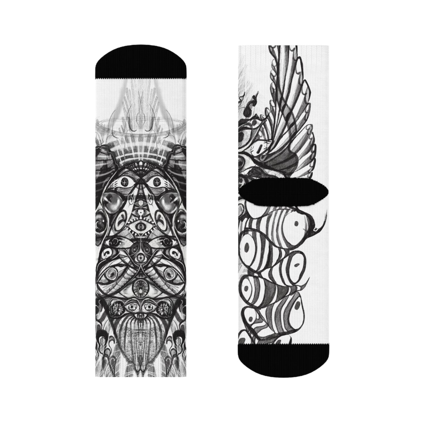 Biblically Accurate Angel Socks— Black & White Psychedelic Eye Pattern