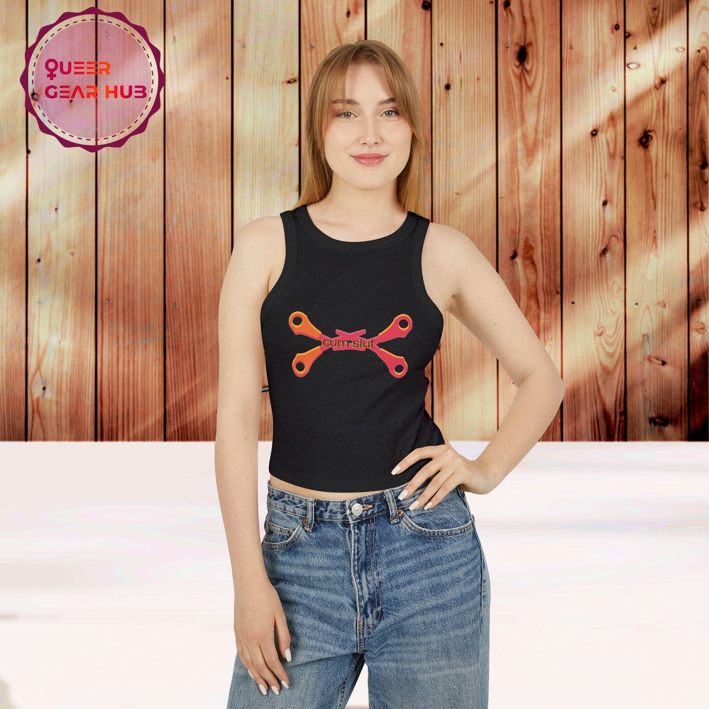 Scissoring Cum Slut Tank, Proudly Queer Sapphic Racer Tank Top, Cheeky Fun Summer Apparel, 2SLGBTQ+ Pride Wear, Casual Comfort, Adult Humor Statement Piece