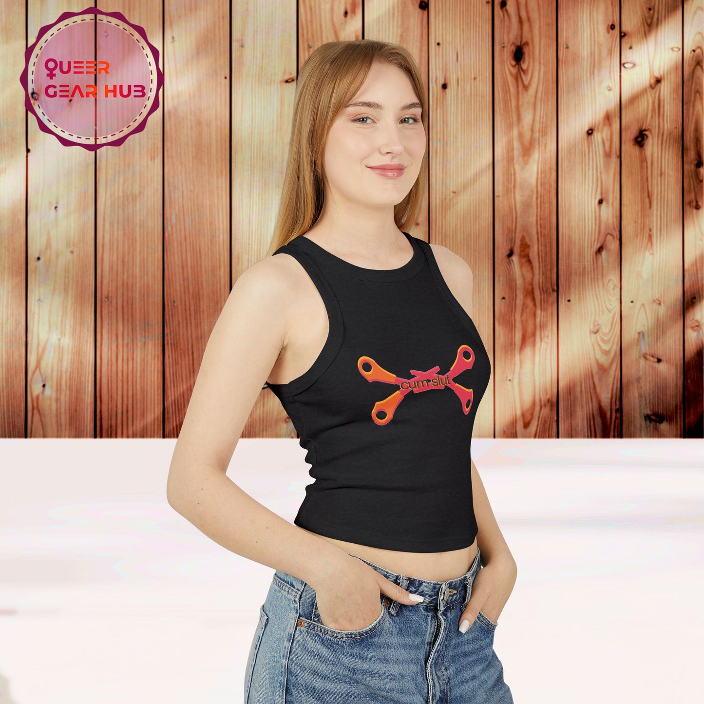 Scissoring Cum Slut Tank, Proudly Queer Sapphic Racer Tank Top, Cheeky Fun Summer Apparel, 2SLGBTQ+ Pride Wear, Casual Comfort, Adult Humor Statement Piece