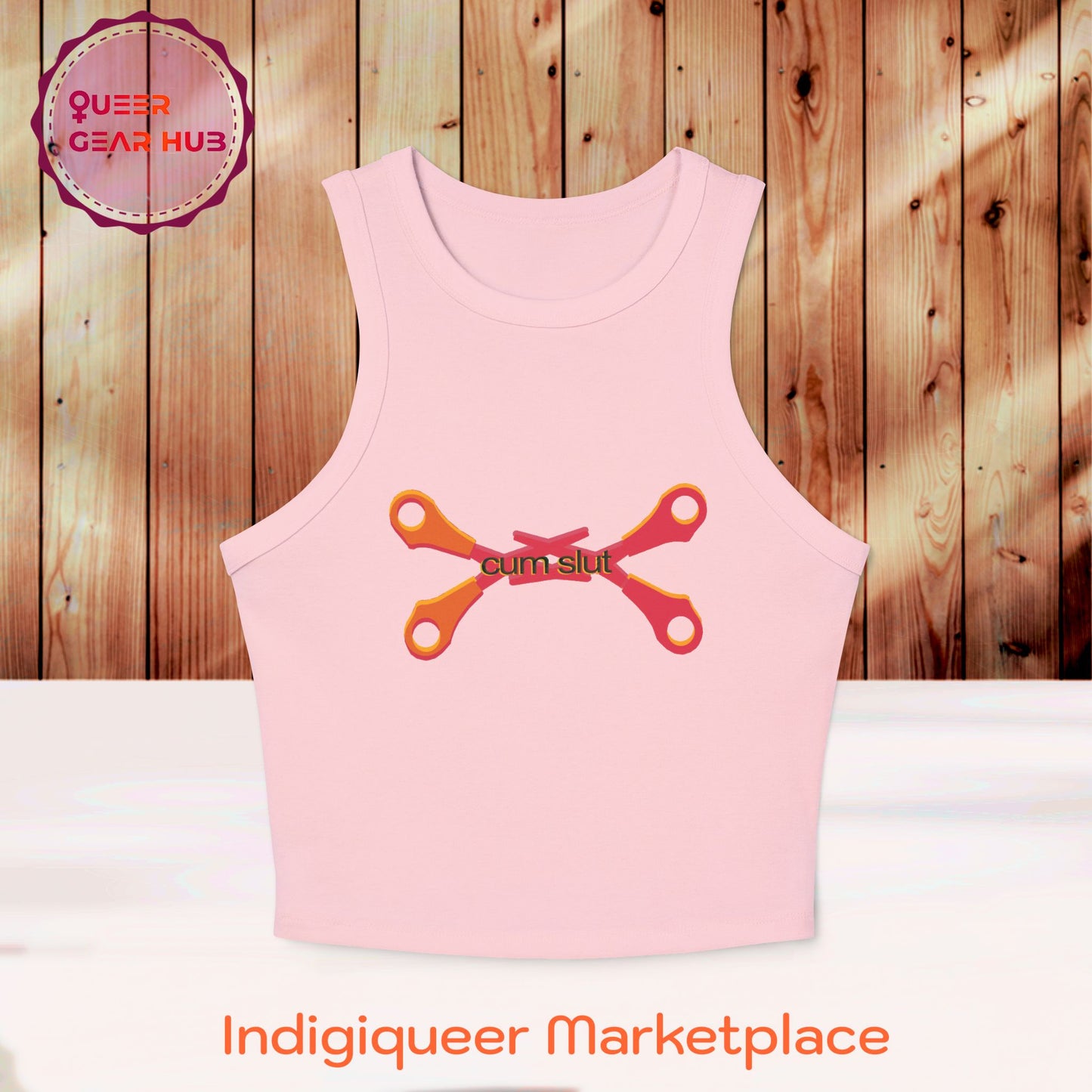 Scissoring Cum Slut Tank, Proudly Queer Sapphic Racer Tank Top, Cheeky Fun Summer Apparel, 2SLGBTQ+ Pride Wear, Casual Comfort, Adult Humor Statement Piece