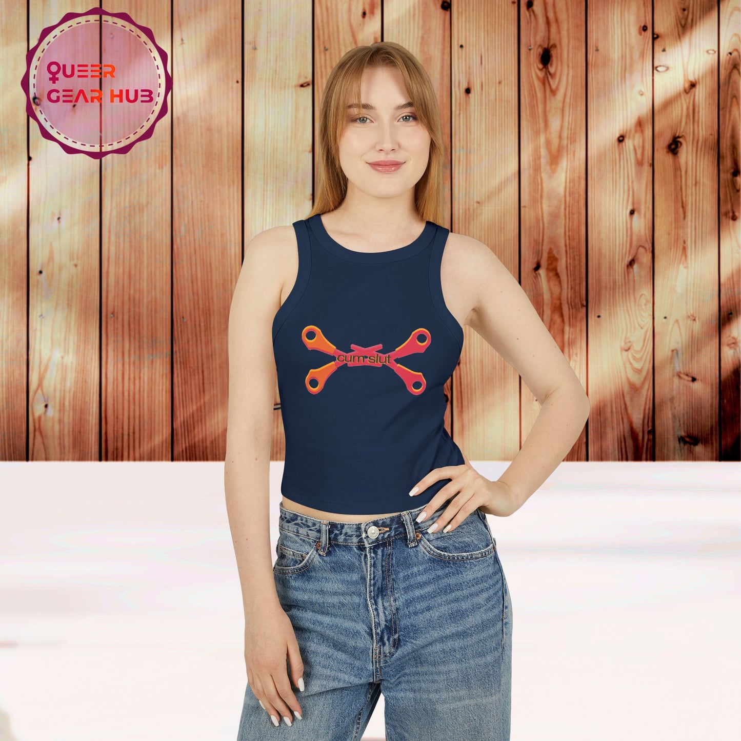 Scissoring Cum Slut Tank, Proudly Queer Sapphic Racer Tank Top, Cheeky Fun Summer Apparel, 2SLGBTQ+ Pride Wear, Casual Comfort, Adult Humor Statement Piece