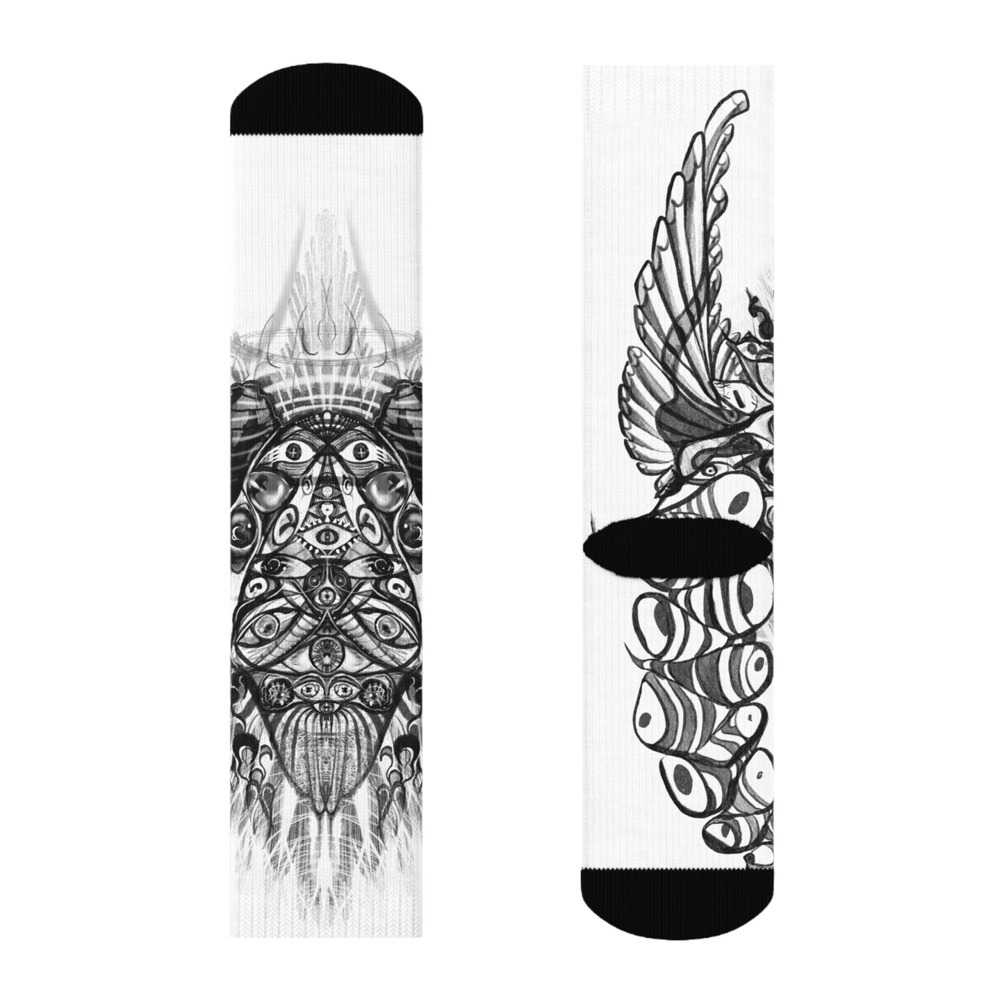 Biblically Accurate Angel Socks— Black & White Psychedelic Eye Pattern