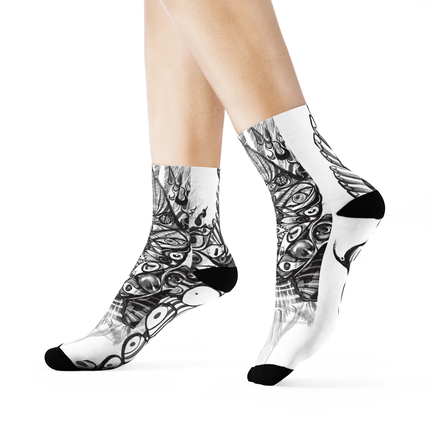 Biblically Accurate Angel Socks— Black & White Psychedelic Eye Pattern