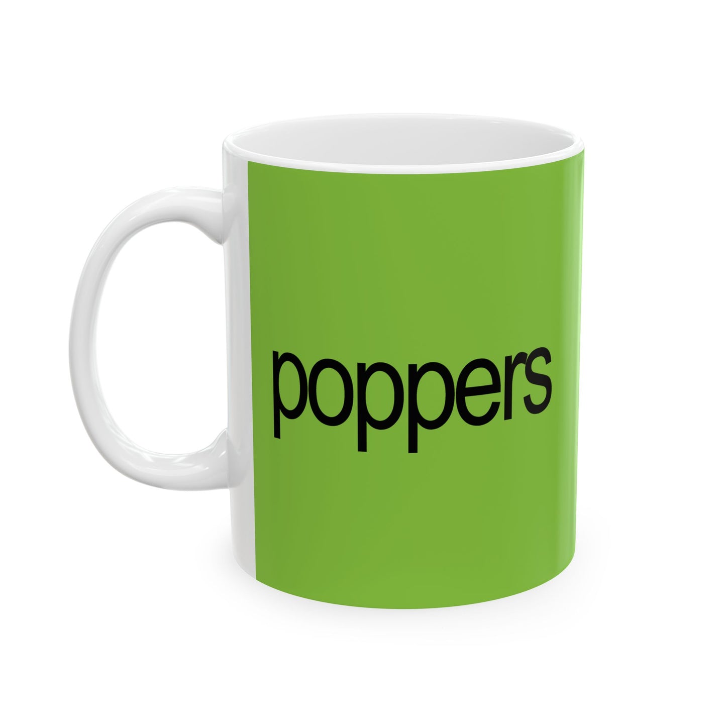 Poppers Ceramic Mug — Bright Green Winter Brat Design (11oz & 15oz)