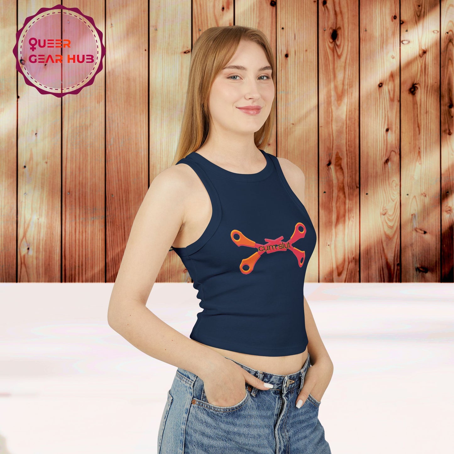 Scissoring Cum Slut Tank, Proudly Queer Sapphic Racer Tank Top, Cheeky Fun Summer Apparel, 2SLGBTQ+ Pride Wear, Casual Comfort, Adult Humor Statement Piece