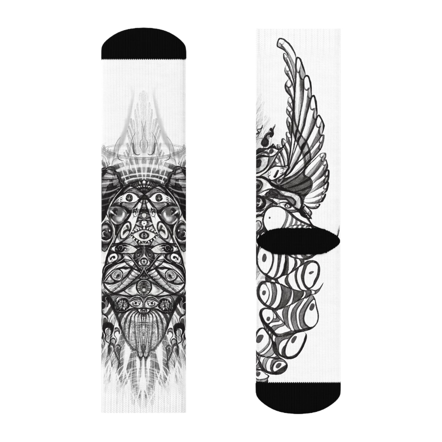 Biblically Accurate Angel Socks— Black & White Psychedelic Eye Pattern