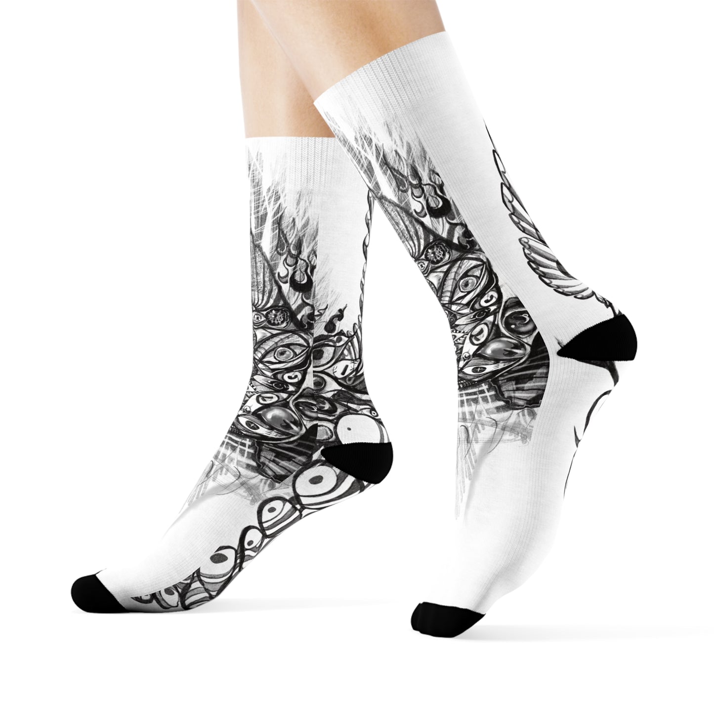 Biblically Accurate Angel Socks— Black & White Psychedelic Eye Pattern