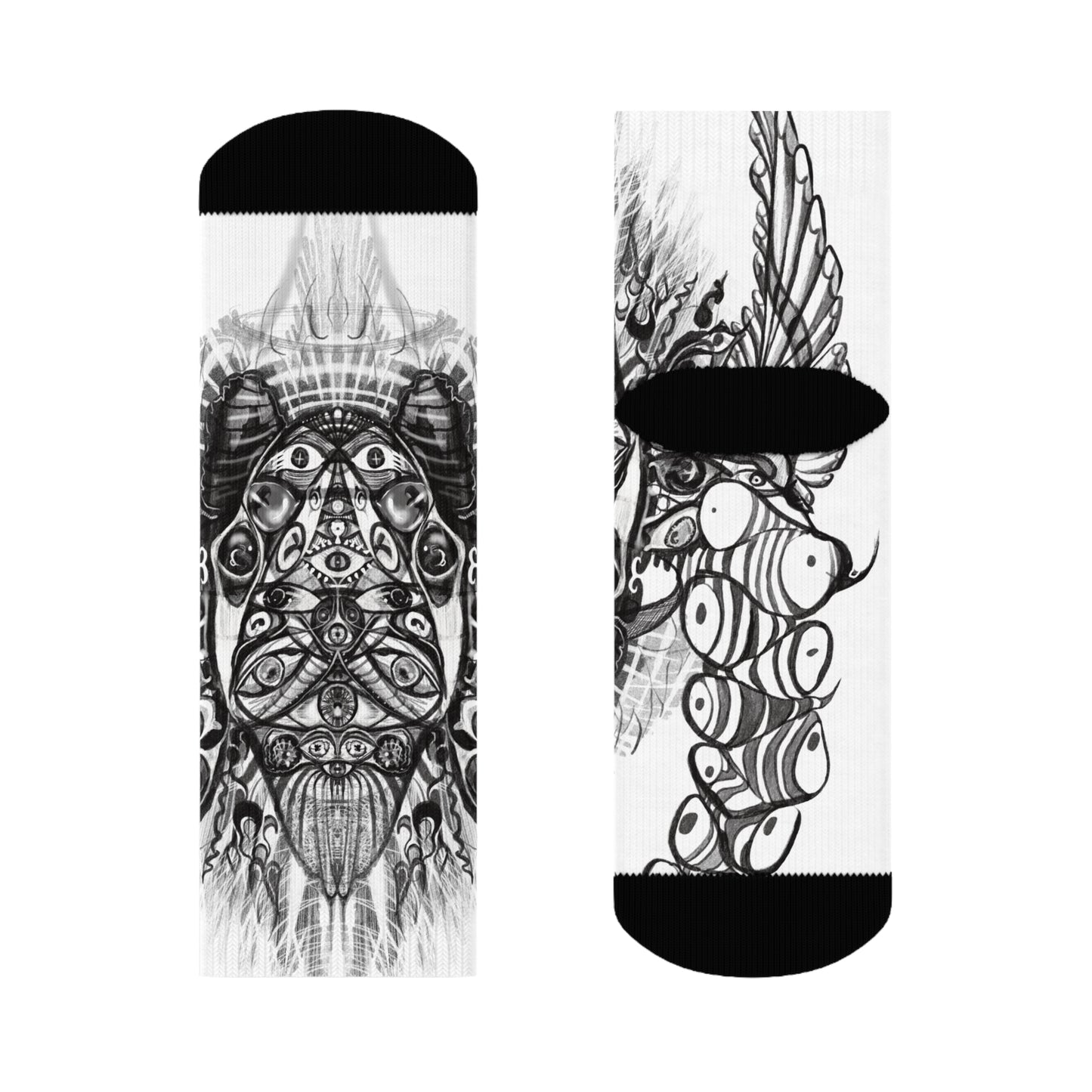 Biblically Accurate Angel Socks— Black & White Psychedelic Eye Pattern