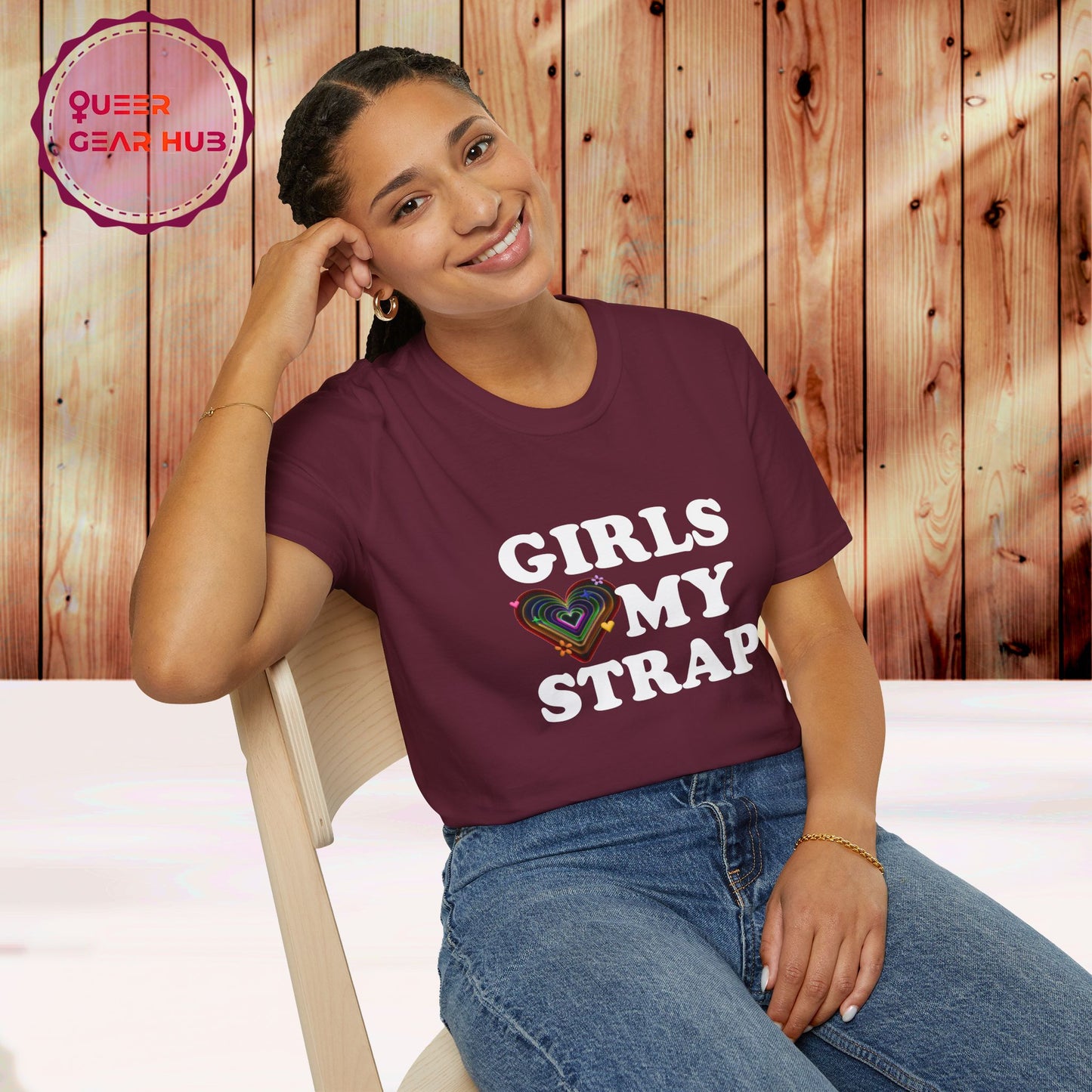 Funny Pride T-Shirt for Lesbians, Bisexuals, Gays & Queers - "Girls Love My Strap" 2SBIPOC LGBTQIA+ Pride Unisex Tee, Perfect Pride March Shirt, GEN Z humor