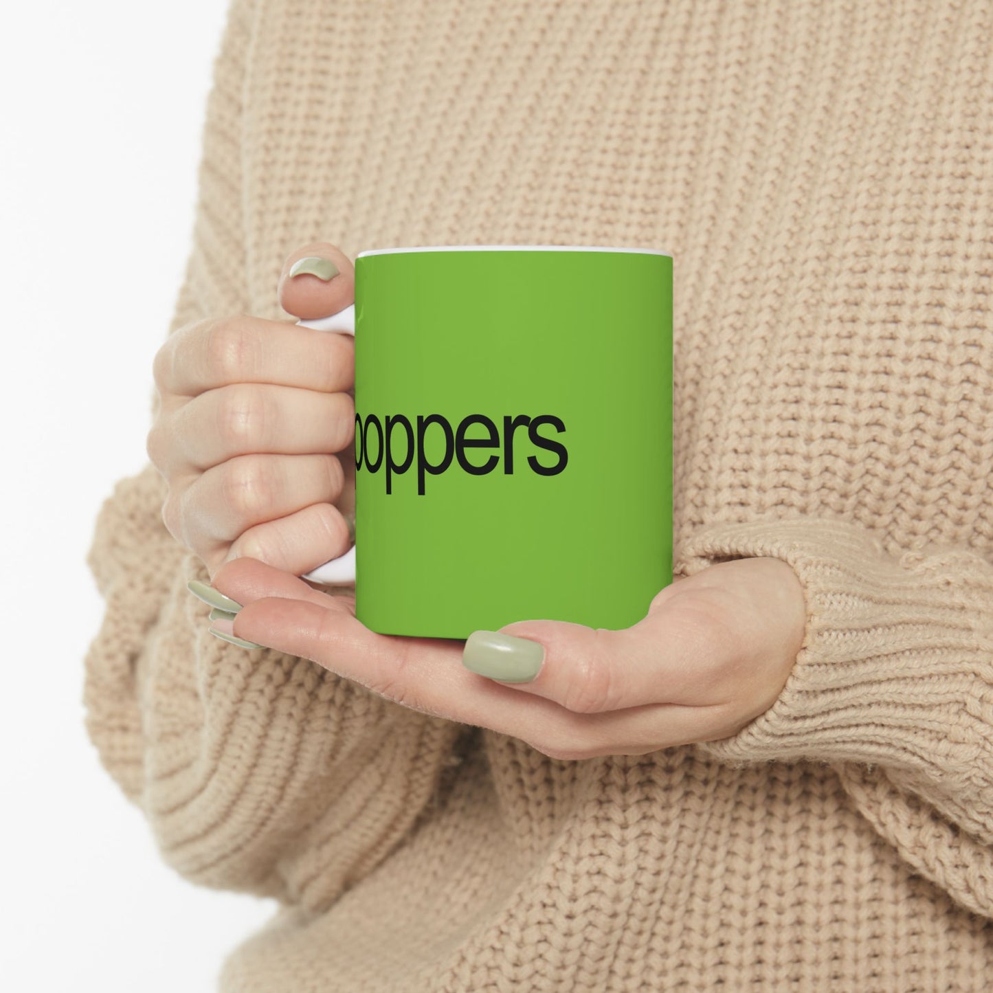 Poppers Ceramic Mug — Bright Green Winter Brat Design (11oz & 15oz)
