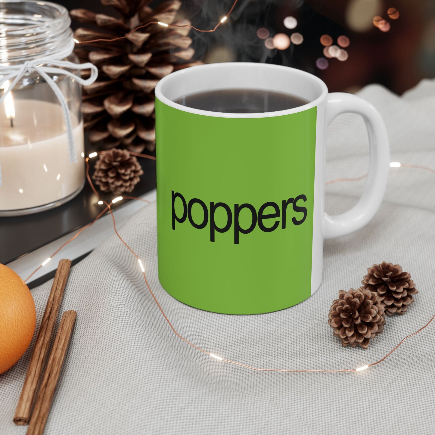 Poppers Ceramic Mug — Bright Green Winter Brat Design (11oz & 15oz)