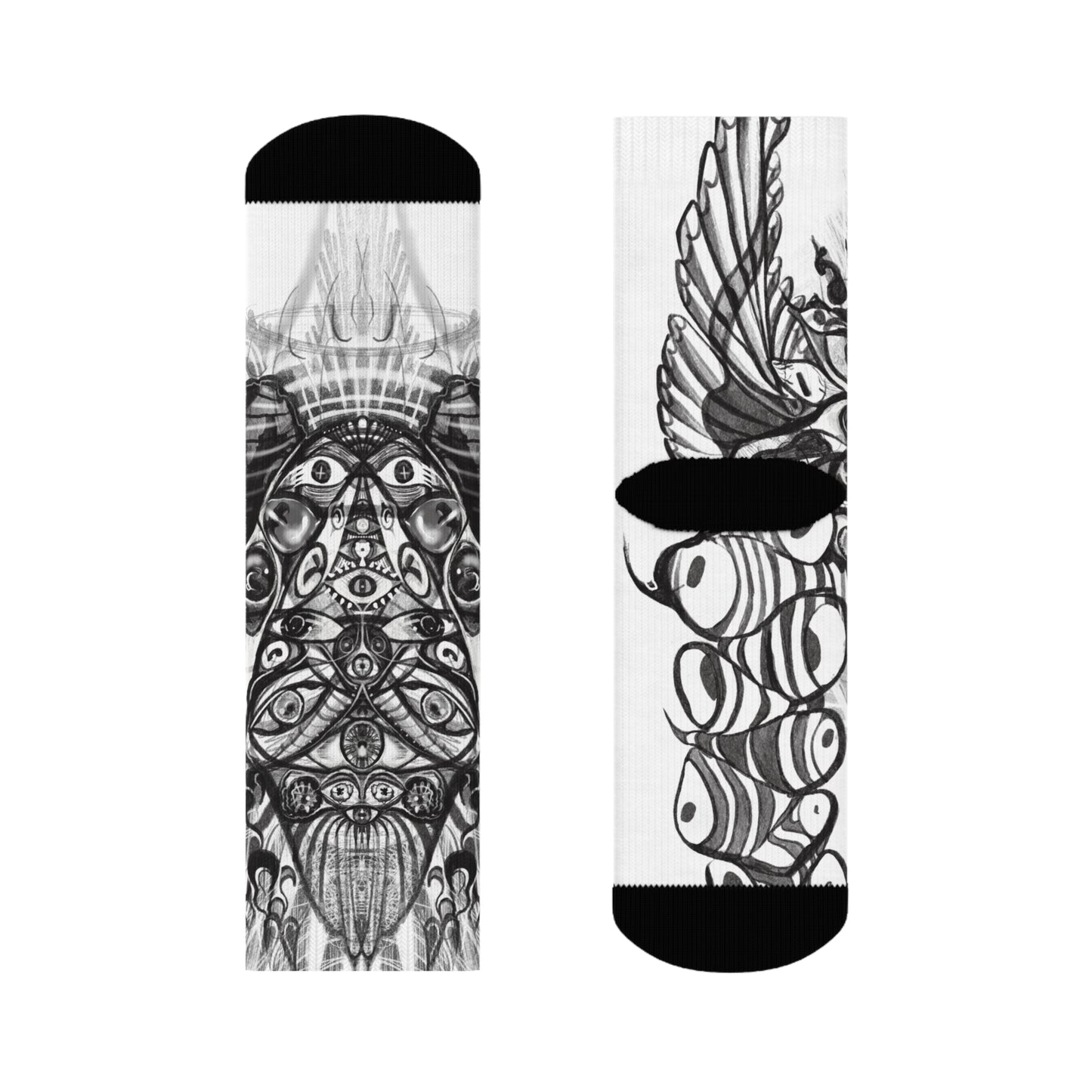 Biblically Accurate Angel Socks— Black & White Psychedelic Eye Pattern