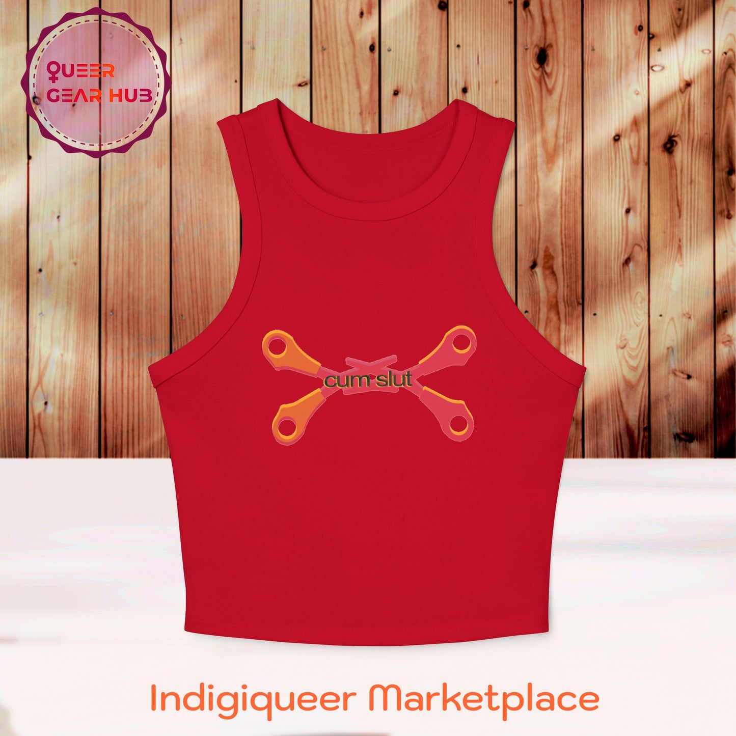 Scissoring Cum Slut Tank, Proudly Queer Sapphic Racer Tank Top, Cheeky Fun Summer Apparel, 2SLGBTQ+ Pride Wear, Casual Comfort, Adult Humor Statement Piece