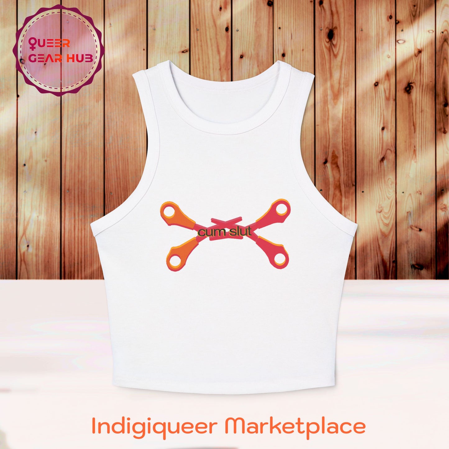 Scissoring Cum Slut Tank, Proudly Queer Sapphic Racer Tank Top, Cheeky Fun Summer Apparel, 2SLGBTQ+ Pride Wear, Casual Comfort, Adult Humor Statement Piece