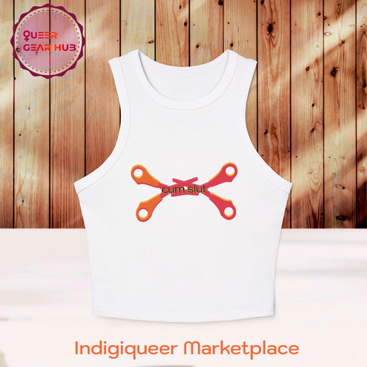 Scissoring Cum Slut Tank, Proudly Queer Sapphic Racer Tank Top, Cheeky Fun Summer Apparel, 2SLGBTQ+ Pride Wear, Casual Comfort, Adult Humor Statement Piece