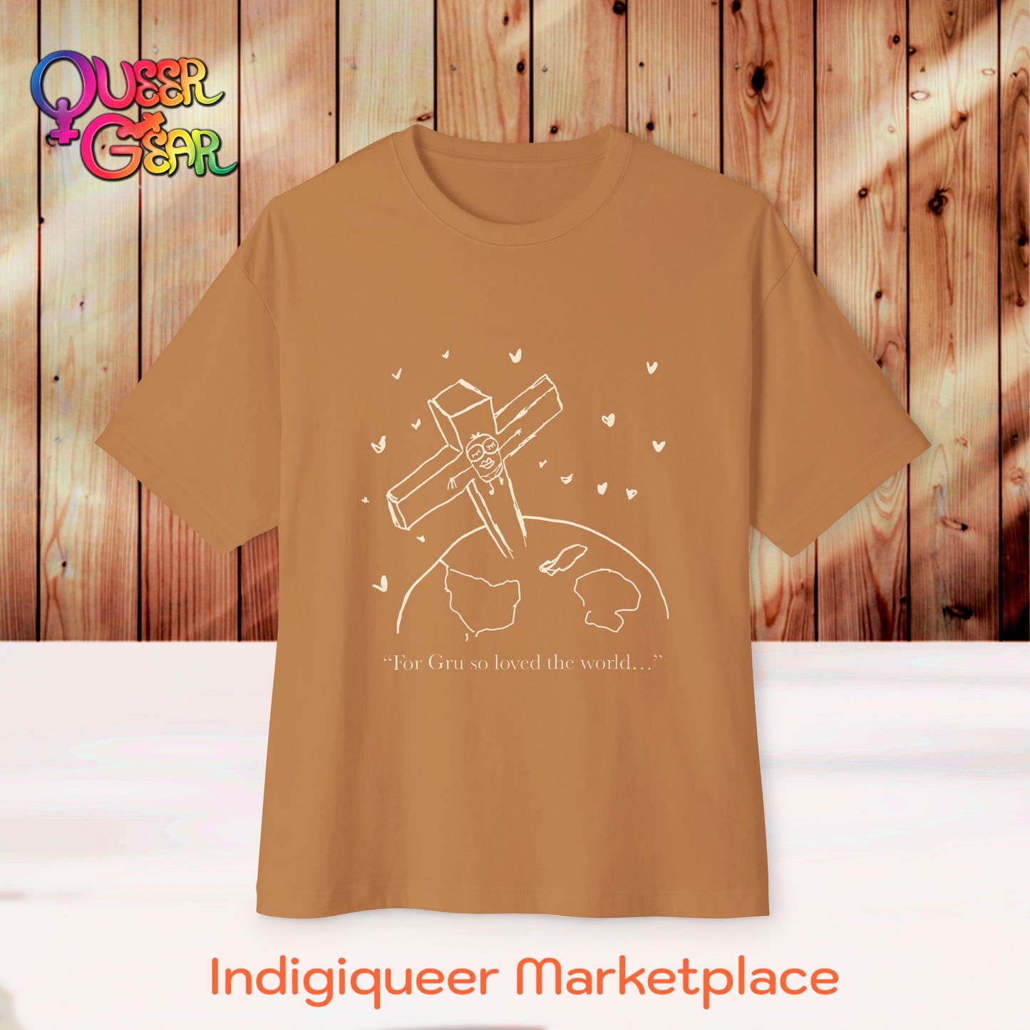 Crucified minion Cross Earth Sketch Tee - "For Gru so loved the world..." Oversized T-Shirt