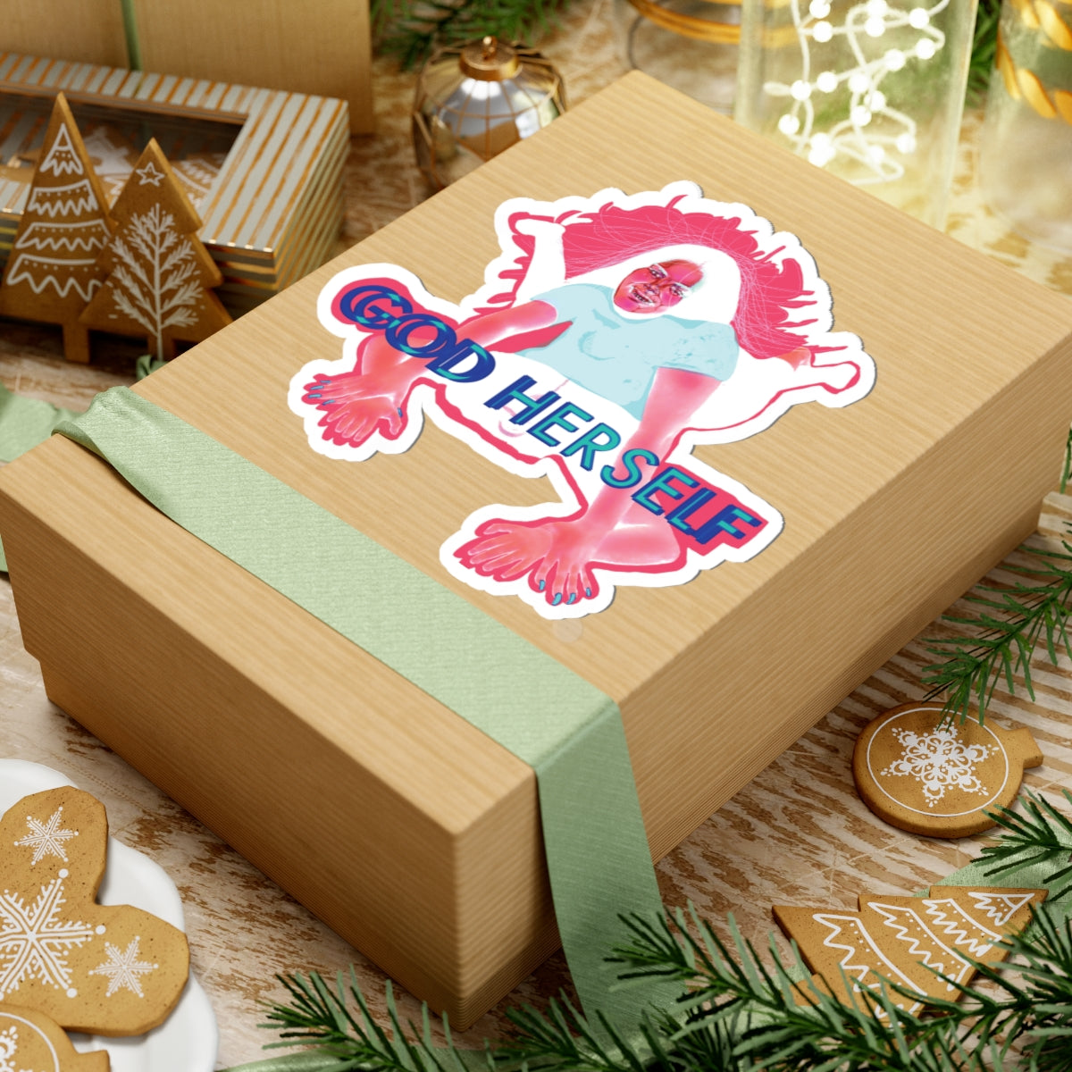 Sticker — "God Herself" Bold Neon Empowerment Kiss-Cut Sticker